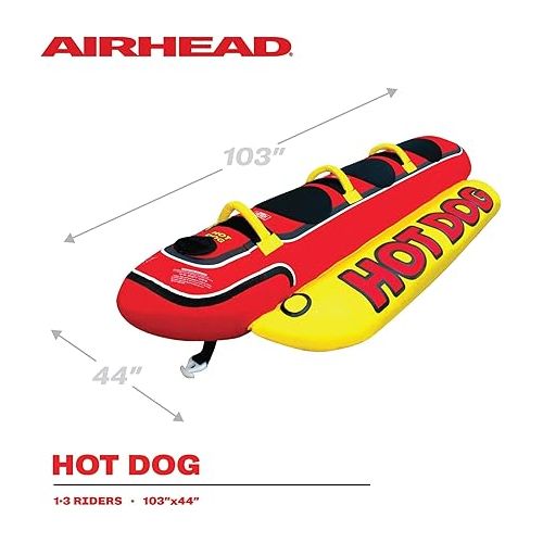  Airhead Hot Dog Towable | Multiple Models, Tube for Boating and Water Sports, Neoprene Seat Pads, Double-Stitched Full Nylon Cover, and Boston Valve for Convenient Inflating & Deflating