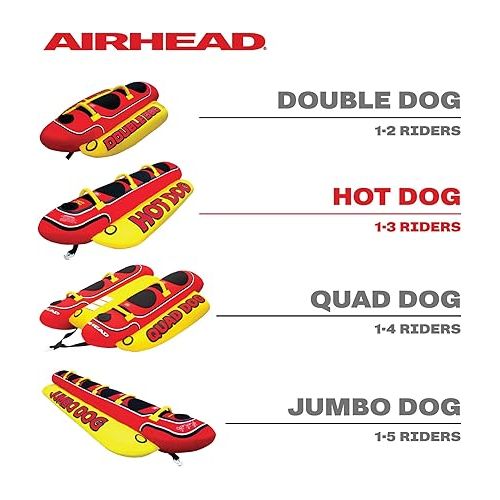  Airhead Hot Dog Towable | Multiple Models, Tube for Boating and Water Sports, Neoprene Seat Pads, Double-Stitched Full Nylon Cover, and Boston Valve for Convenient Inflating & Deflating