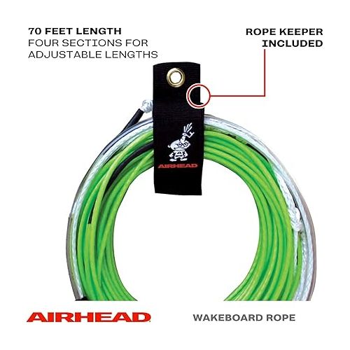  AIRHEAD Dyneema Flat Line Wakeboard Rope, 4 Sections, 70-Feet, Multiple Colors Available