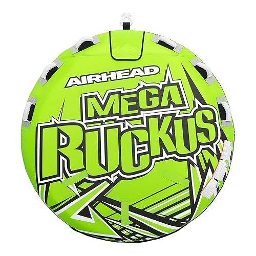  Airhead Mega Ruckus Towable 1-3 Rider Tube for Boating and Water Sports, Kwik-Connect Tow, Double-Stitched Nylon Cover & Padded Handles