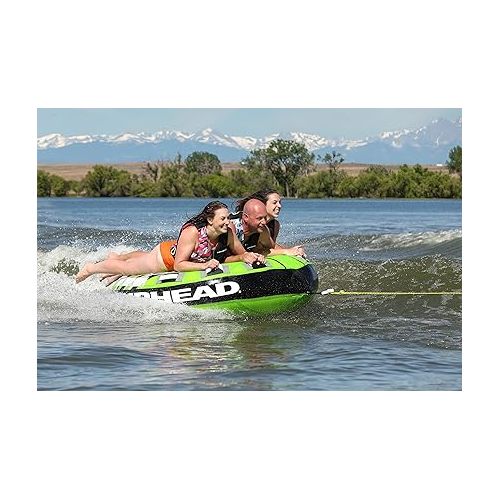  Airhead Mega Ruckus Towable 1-3 Rider Tube for Boating and Water Sports, Kwik-Connect Tow, Double-Stitched Nylon Cover & Padded Handles