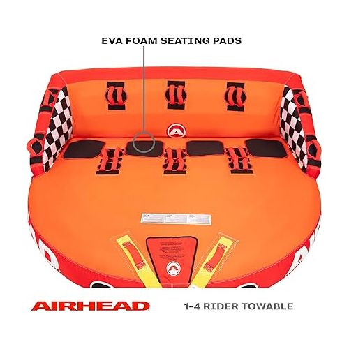  Airhead Great Big Mable, 1-4 Rider Towable Tube for Boating & Wow World of Watersports 4k 60 ft. Tow Rope with Floating Foam Buoy 1 2 3 or 4 Person Tow Rope for Boating, 11-3010