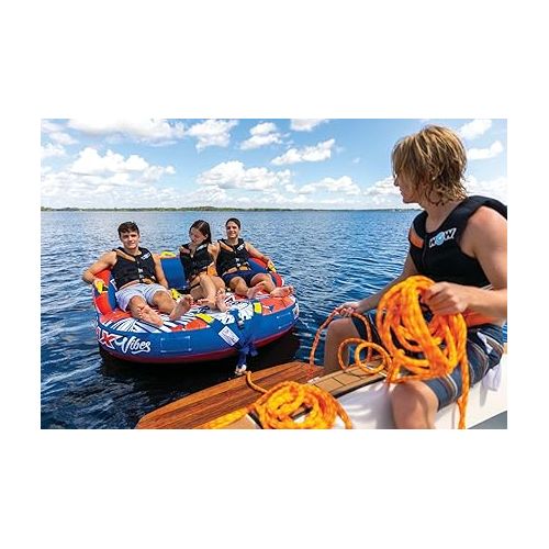  AirHead G-Force 3 Towable 1-3 Rider Tube,Red & Wow World of Watersports 4k 60 ft. Tow Rope with Floating Foam Buoy 1 2 3 or 4 Person Tow Rope for Boating, 11-3010