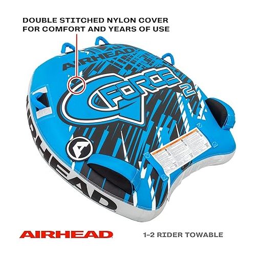  Airhead G-Force 2, 1-2 Rider Towable Tube + Airhead Reflective Tow Rope for Towable Tubes, 60-Feet