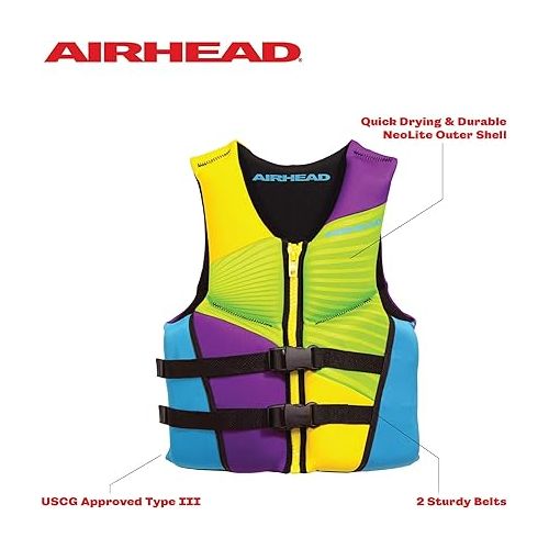  Airhead Children's Swoosh Kwik-Dry Neolite Life Jacket, US Coast Goard Approved Type III Life Jacket, Fits Children 30-50lbs