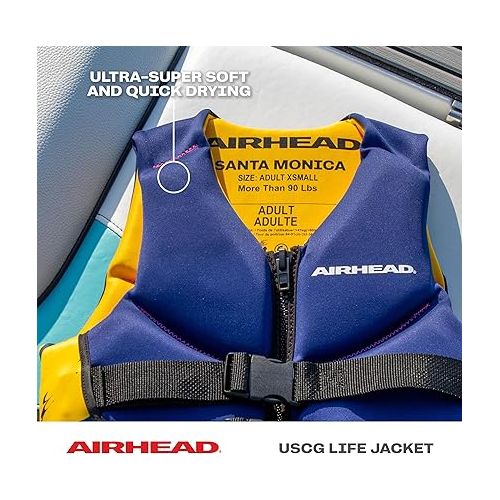  Airhead Santa Monica Life Vest Multiple Sizes - Swim Vests for Adults, Children & Youth - Kwik Dry Neolite Fabric - USCG Approved