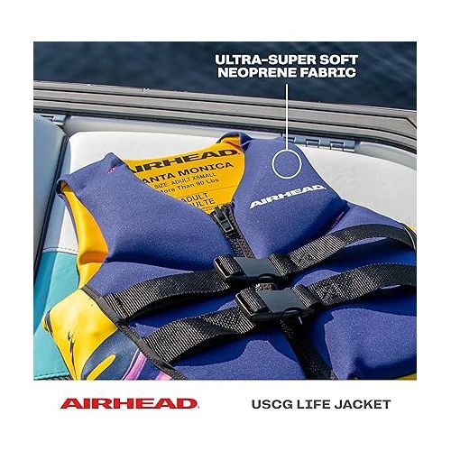  Airhead Santa Monica Life Vest Multiple Sizes - Swim Vests for Adults, Children & Youth - Kwik Dry Neolite Fabric - USCG Approved