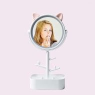 AIRO Vanity Mirror with Lights and Cute Cat Ears Design for Kids and Girls, Cosmetic Mirror with Storage Box and Bracket, USB Cable or Battery Powered Lighted Up Makeup Mirror