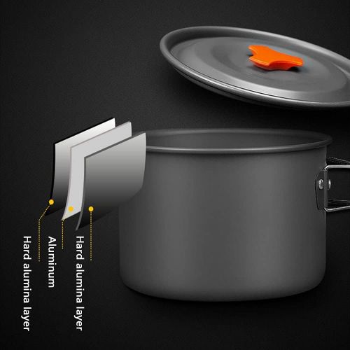 AIROKA 11 Pcs Camping Cookware Set 1-2 Person Aluminum Lightweight Folding Outdoor Cooking Mess Kit Pots Pan with Spork Knife Spoon for Camping Backpacking Outdoor Picnic