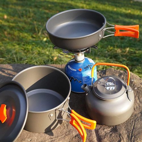  AIROKA 11 Pcs Camping Cookware Set 1-2 Person Aluminum Lightweight Folding Outdoor Cooking Mess Kit Pots Pan with Spork Knife Spoon for Camping Backpacking Outdoor Picnic