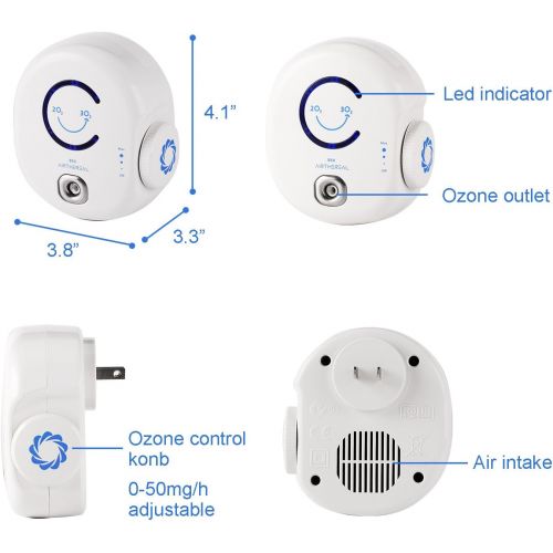  Airthereal B50 Mini Ozone Generator Air Purifier- Removes Odors and Sterilizes Air in Small Spaces Up To 320 Sq Ft - Plug in Mini Air Ionizer, Adjustable Ozone Output of 10-50 mg/h