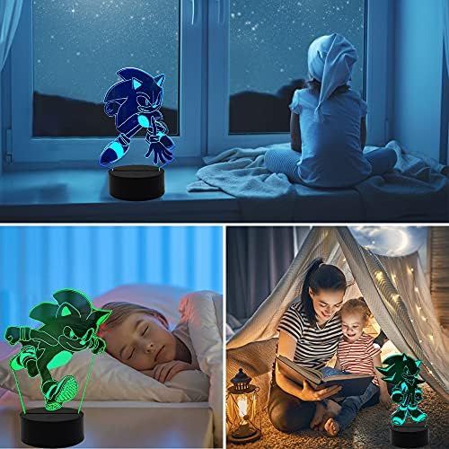  [아마존베스트]AIRUEEK 3 Pack Sonic The Hedgehog Night Light, 3D Anime Table Lamp with Remote Control Kids Bedroom Decoration, Creative Lighting for Kids and Sonic The Hedgehog Fans