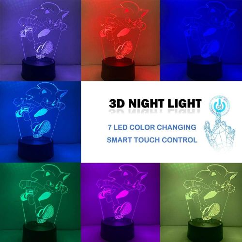  [아마존베스트]AIRUEEK 3 Pack Sonic The Hedgehog Night Light, 3D Anime Table Lamp with Remote Control Kids Bedroom Decoration, Creative Lighting for Kids and Sonic The Hedgehog Fans