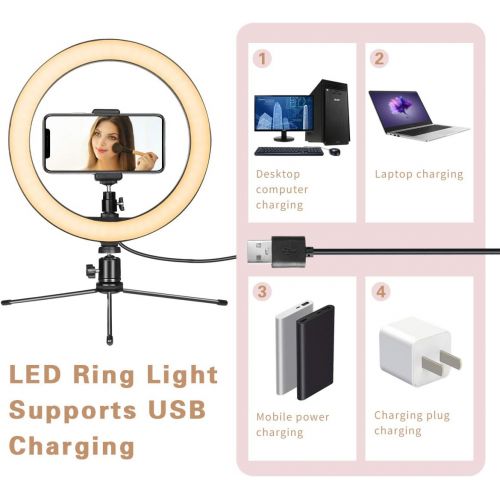  [아마존 핫딜] AIXPI LED Ring Light 10 with Tripod Stand & Phone Holder for Live Streaming & YouTube Video, Dimmable Desk Makeup Ring Light for Photography, Shooting with 3 Light Modes & 10 Brightness