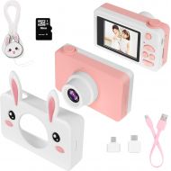 [아마존 핫딜] AIXPI Kids Camera Gifts for Girls, 2 IPS Screen 8.0MP Shockproof Mini Child Video Camera Camcorder for Age 3 - 14 Kids with Soft Rabbit Silicone Cover - Pink (16GB Memory Card Included)