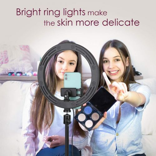  [아마존베스트]AIXPI Ring Light 10 with 59 Extendable Tripod Stand & Phone Holder for YouTube Video, Dimmable Led Ring Light for Camera, Video, Makeup, Selfie Photography Compatible with iPhone Android