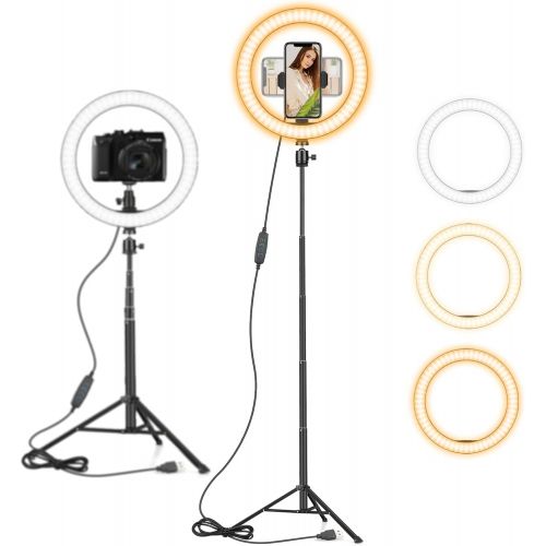  [아마존베스트]AIXPI Ring Light 10 with 59 Extendable Tripod Stand & Phone Holder for YouTube Video, Dimmable Led Ring Light for Camera, Video, Makeup, Selfie Photography Compatible with iPhone Android