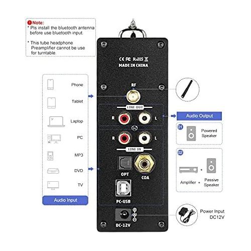  AIYIMA T8 6N3 Digital Tube Preamplifier Bluetooth 5.0 Hi-Fi Headphone Vacuum Tube Preamp for Home Wireless Receiver Audio Decoder Preamp PC-USB DAC APTX + with Remote Control