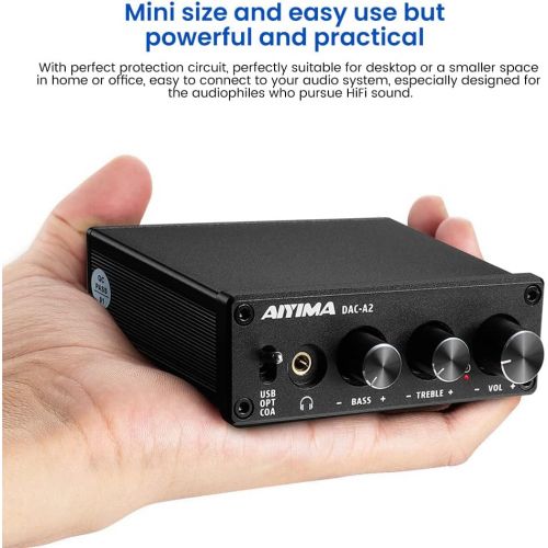  [아마존베스트]AIYIMA DAC-A2 DC5V Mini HiFi Power Audio Decoder PC USB DAC Headphone Amplifier AMP 24-Bit 192kHz Input USB/Coaxial/Optical Decoder Output RCA