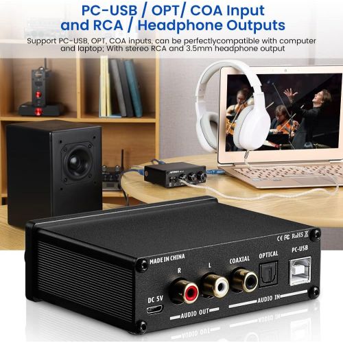  [아마존베스트]AIYIMA DAC-A2 DC5V Mini HiFi Power Audio Decoder PC USB DAC Headphone Amplifier AMP 24-Bit 192kHz Input USB/Coaxial/Optical Decoder Output RCA