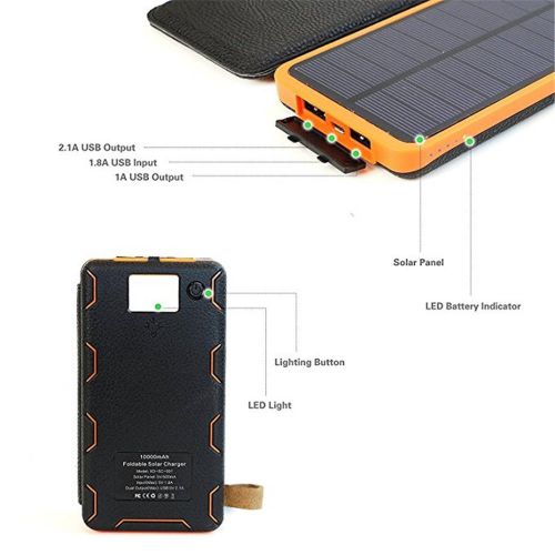  AIYIOUWEI Solar Charger 10000Mah Power Bank With 3 Solar Panels Waterproof Portable Battery Charger For Smartphones Tablets And Cameras