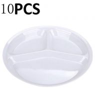 AIYoo Dinner Plates 3-Compartment Divided Plate 10.25 Divided Dish Set of 10,Round Mess Trays for Kids Adults Serving Tray White