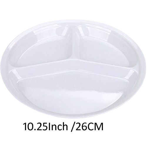  AIYoo Dinner Plates 3-Compartment Divided Plate 10.25 Divided Dish Set of 10,Round Mess Trays for Kids Adults Serving Tray White