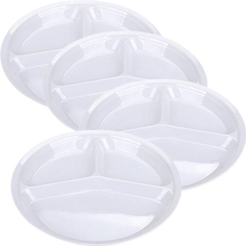  AIYoo Dinner Plates 3-Compartment Divided Plate 10.25 Divided Dish Set of 10,Round Mess Trays for Kids Adults Serving Tray White