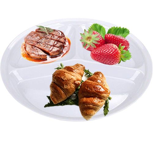  AIYoo Dinner Plates 3-Compartment Divided Plate 10.25 Divided Dish Set of 10,Round Mess Trays for Kids Adults Serving Tray White