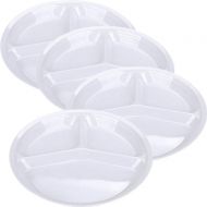 AIYoo Reusable Dinner Plates, 4 Pack BPA Free 10.25 Plastic Divided Plates for Adults/Kids Camping Plate with 3-Compartment White Dinner Plates with Dividers Dishwasher Safe