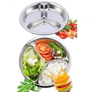 AIYoo Round Divided Plates 2 Pack 304 Stainless Steel Mess Trays 9.5 Inch 3 Sections Food Plate for Kids,Camping, Lunch and Dinner or Every Day Use