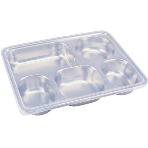  AIYoo 304 Stainless Steel Divided Plates with Lid for Adults Divided Dinner Tray 5 sections Bento Lunch Box Divided Food Containers