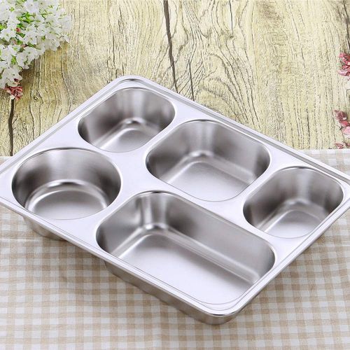  AIYoo 304 Stainless Steel Divided Plates with Lid for Adults Divided Dinner Tray 5 sections Bento Lunch Box Divided Food Containers