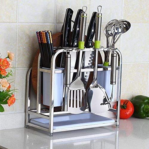  AIYoo Cutting Boards Knife Organizer with Hooks/Stainless Steel Kitchen Utensils Rack Chopping Boards/Knives/Chopsticks/Spoon/Fork/Flatware Storage with Drying Drainer