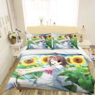 AJ WALLPAPER 3D Sunflower Girl 180 Japan Anime Game Summer Bedding Pillowcases Quilt Duvet Cover Set Single Queen King | 3D Photo Bedding, AJ US Wendy (Twin)