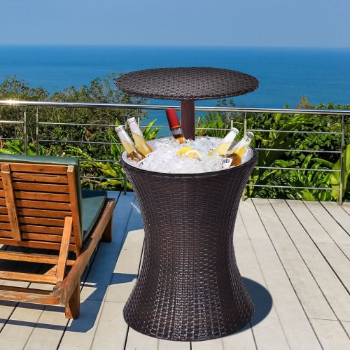  야외파티 아이스쿨러, 아이스쿨러 테이블 겸용 - AK Energy Adjustable Outdoor Patio Deck Rattan Ice Cooler Drink Beverage Bucket Bar Table Free Standing