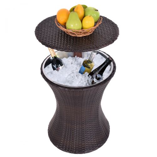  야외파티 아이스쿨러, 아이스쿨러 테이블 겸용 - AK Energy Adjustable Outdoor Patio Deck Rattan Ice Cooler Drink Beverage Bucket Bar Table Free Standing