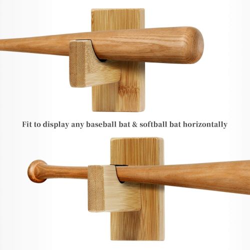  AK KYC Baseball Bat Display Case Holder Wall Mount Horizontal Rack Brackets Hanger- Solid Wood Baseball Bat Protect Hidden Screws,Natural