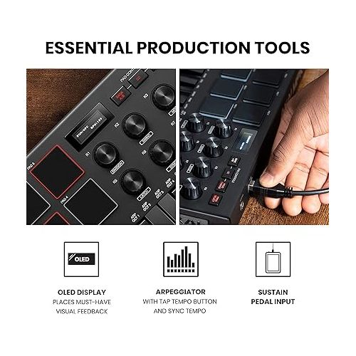  AKAI Professional MPK Mini MK3 - 25 Key USB MIDI Keyboard Controller With 8 Backlit Drum Pads, 8 Knobs and Music Production Software included, Black