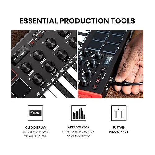  AKAI Professional MPK Mini MK3 - 25 Key USB MIDI Keyboard Controller With 8 Backlit Drum Pads, 8 Knobs and Music Production Software Included