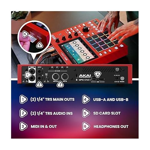  AKAI Professional MPC One+ Standalone Drum Machine, Beat Maker and MIDI Controller with WiFi, Bluetooth, Drum Pads, Synth Plug-ins and Touchscreen,red