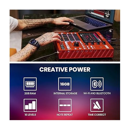  AKAI Professional MPC One+ Standalone Drum Machine, Beat Maker and MIDI Controller with WiFi, Bluetooth, Drum Pads, Synth Plug-ins and Touchscreen,red