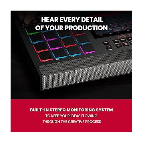  Beat Maker Bundle - Akai Professional MPC Live II Battery Powered Drum Machine with Speakers, M-Audio AIR 192|4 Audio Interface, XLR Microphone, and Headphones