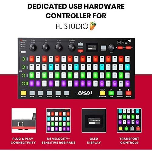  [아마존베스트]Akai Professional Fire  USB Midi Controller Keyboard with FL Studio, RGB LED, Drum Pad, Includes FL Studio Fruity Edition Software