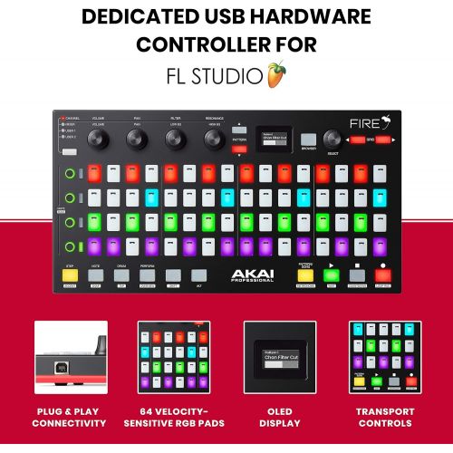  [아마존베스트]Akai Professional Fire  USB Midi Controller Keyboard with FL Studio, RGB LED, Drum Pad, Includes FL Studio Fruity Edition Software