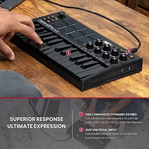  [아마존베스트]AKAI Pro fessional Midi Controller + Sustain Pedal Bundle - MPK Mini MK3 Black USB MIDI Keyboard Controller + M-Audio SP-2 Universal Sustain Pedal