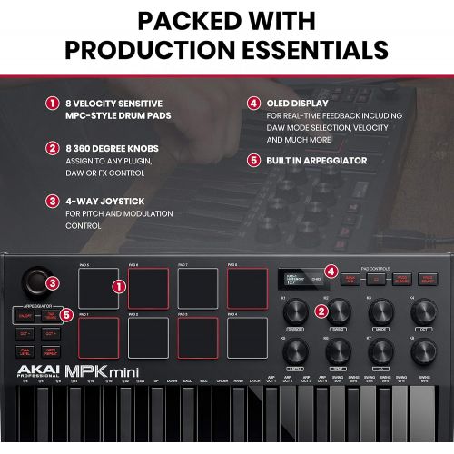  [아마존베스트]AKAI Pro fessional Midi Controller + Sustain Pedal Bundle - MPK Mini MK3 Black USB MIDI Keyboard Controller + M-Audio SP-2 Universal Sustain Pedal