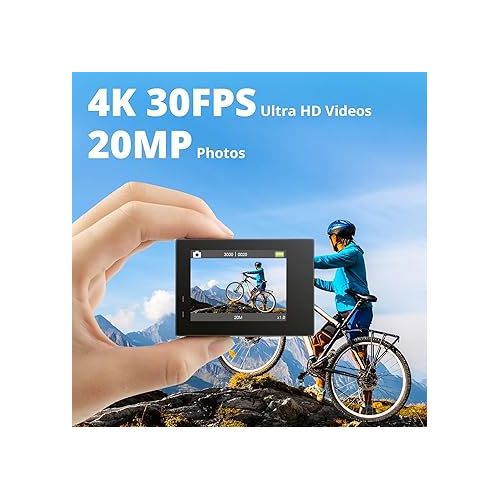 AKASO Brave 4 4K30fps 20MP WiFi Action Camera Ultra Hd with EIS 131ft Waterproof Camera Remote Control 5xZoom Underwater Camcorder with 2 Batteries and Helmet Accessories Kit
