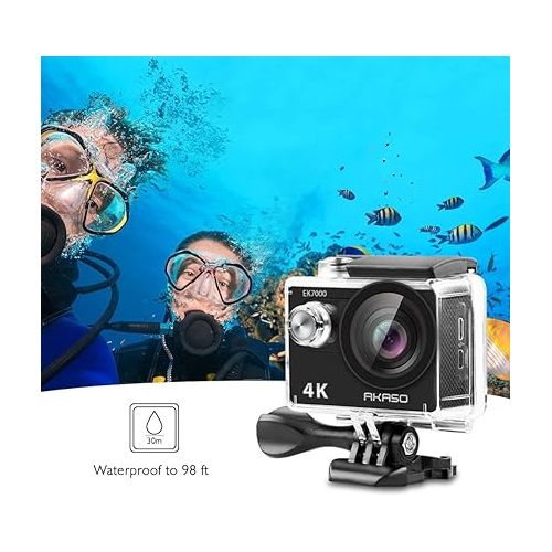  AKASO EK7000 4K30FPS 20MP Action Camera Ultra HD Underwater Camera 170 Degree Wide Angle 98FT Waterproof Camera Support External Microphone