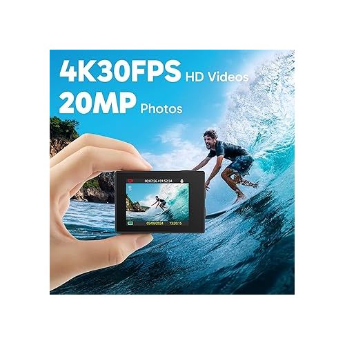  AKASO EK7000 4K30FPS 20MP Action Camera EIS Ultra HD Underwater Camera 131FT Waterproof Camera 170 Degree Wide Angle 4X Zoom Support External Microphone